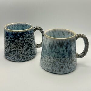 Barcela Portugal Stoneware Mugs Blue Gray Drip Glaze Rustic Coffee Cups Set of 2
